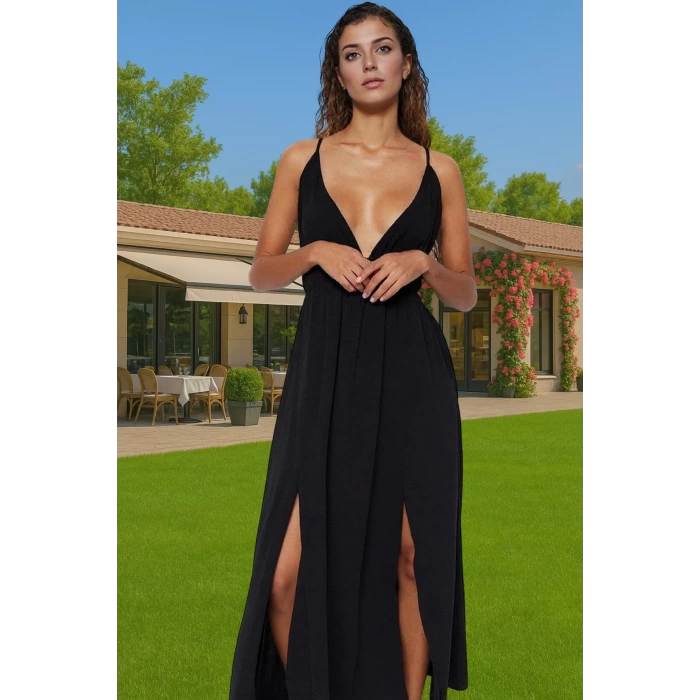 Rahat Kalıp Maxi Elbise Viskoz Polyester Crinkle Dokuma Yazlık Özel Tasarım Özenle Seçilmiş