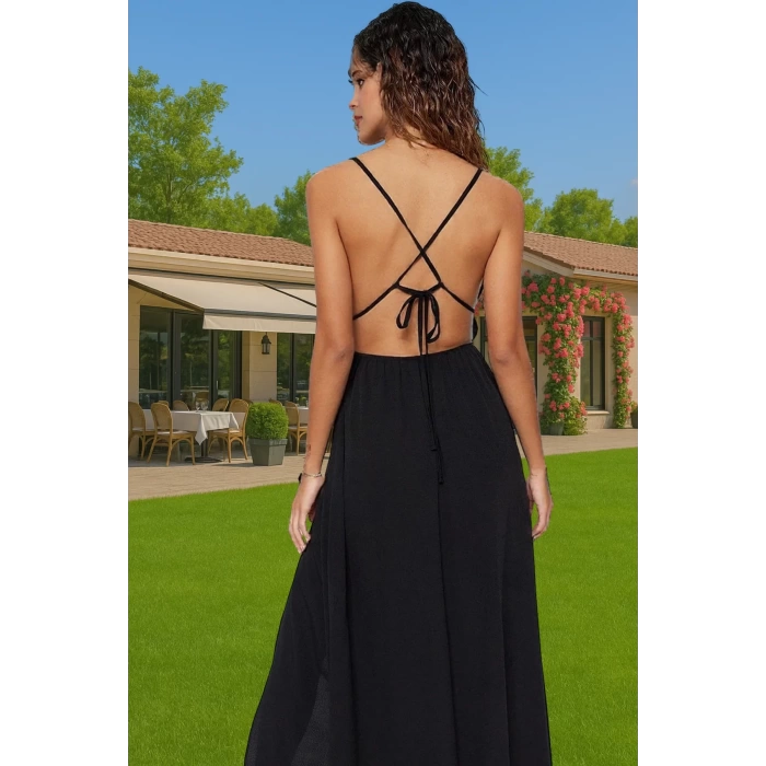Rahat Kalıp Maxi Elbise Viskoz Polyester Crinkle Dokuma Yazlık Özel Tasarım Özenle Seçilmiş