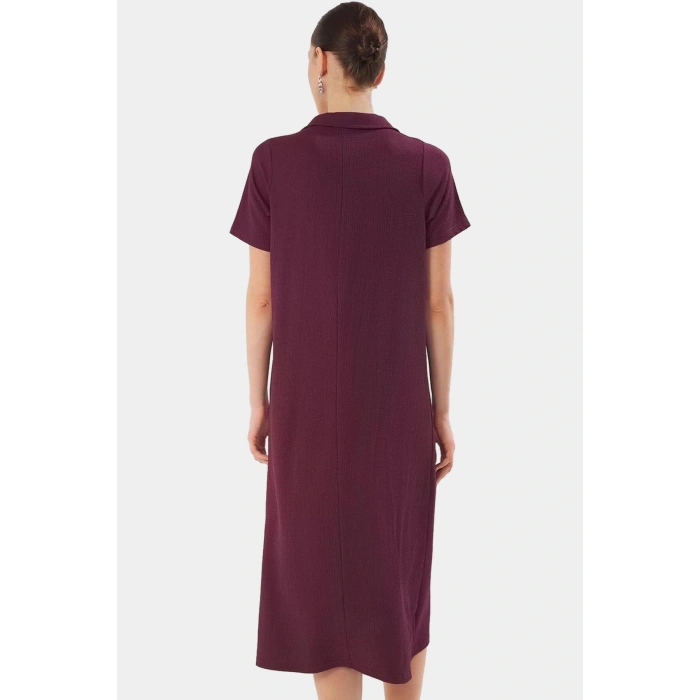 Rahat Kalıp Örme Midi Elbise Yazlık Polyester Kumaş Polo Yaka Kısa Kol Premium Kalite