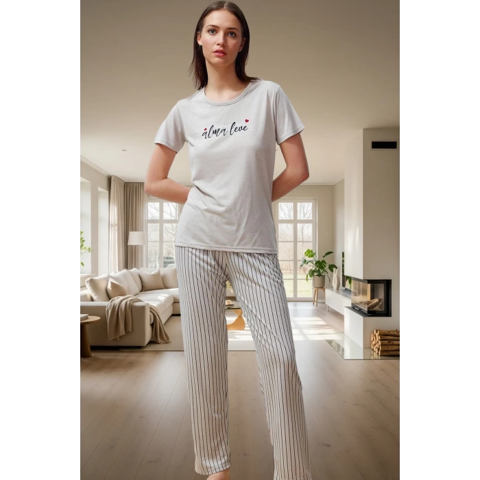 Rahat Kesim 2li Pijama Takımı Örme Kumaş Çizgili Desen Seçkin Malzeme Premium Kalite