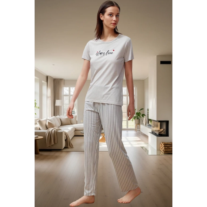 Rahat Kesim 2li Pijama Takımı Örme Kumaş Çizgili Desen Seçkin Malzeme Premium Kalite