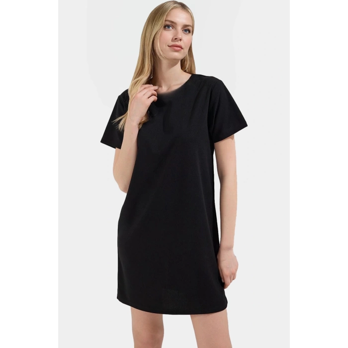 Rahat Kesim Mini Elbise 54% Elastommultiester 46% Polyester 86cm Boy Profesyonel Görünüm