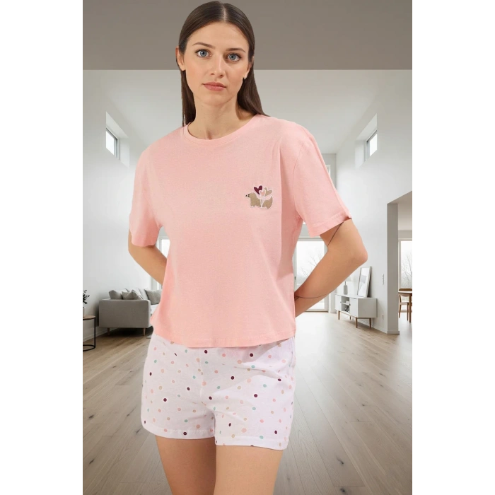 Rahat Kesim Örme Pijama Takımı %100 Pamuk Kısa Kollu Boru Paça Kullanım Konforlu