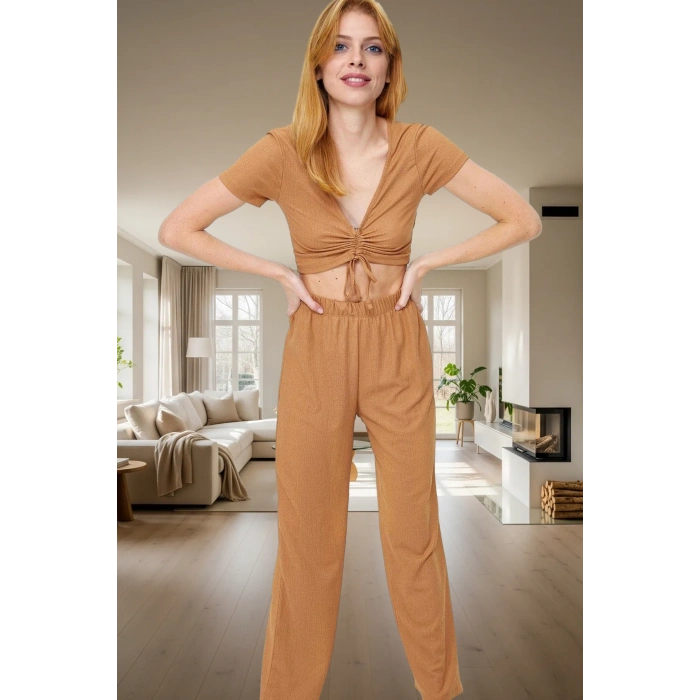 Rahat Kesim Örme Pijama Takımı İdeal Ev Giyim Seti Kullanım Zarifane Tasarım Ve Şık