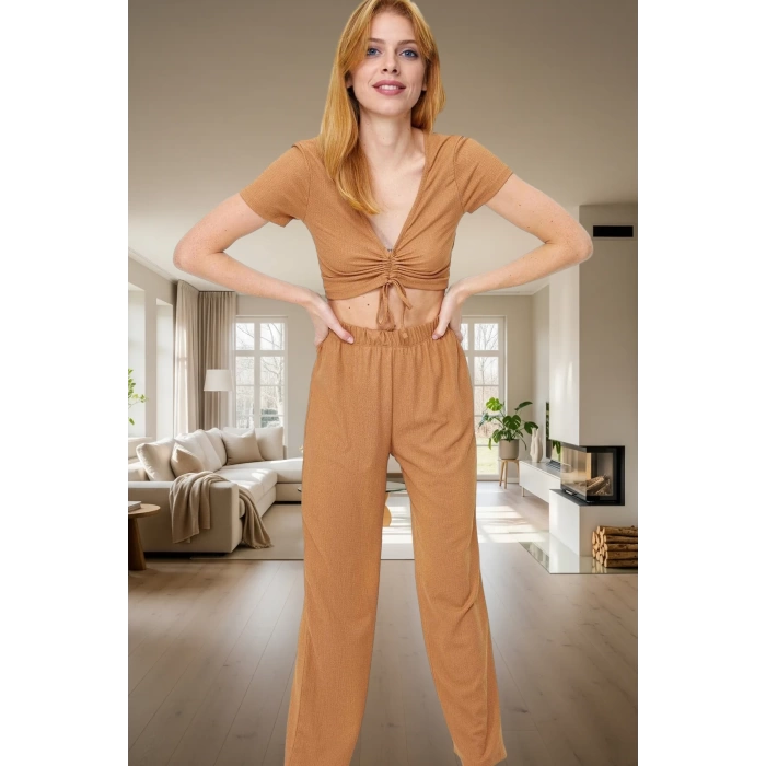 Rahat Kesim Örme Pijama Takımı İdeal Ev Giyim Seti Kullanım Zarifane Tasarım Ve Şık