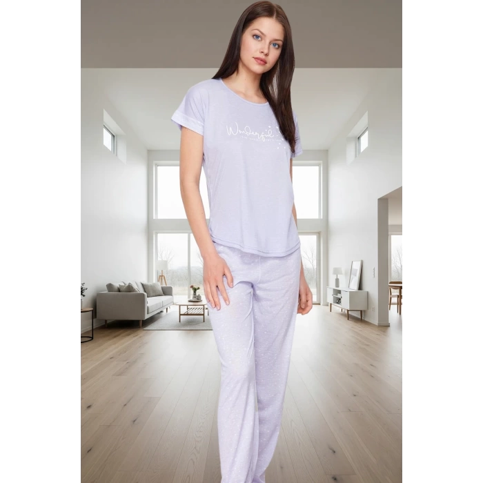 Rahat Kesim Pijama Takımı Ekose Desenli Viskoz Karışımlı Uzun Paça Özel Tasarım