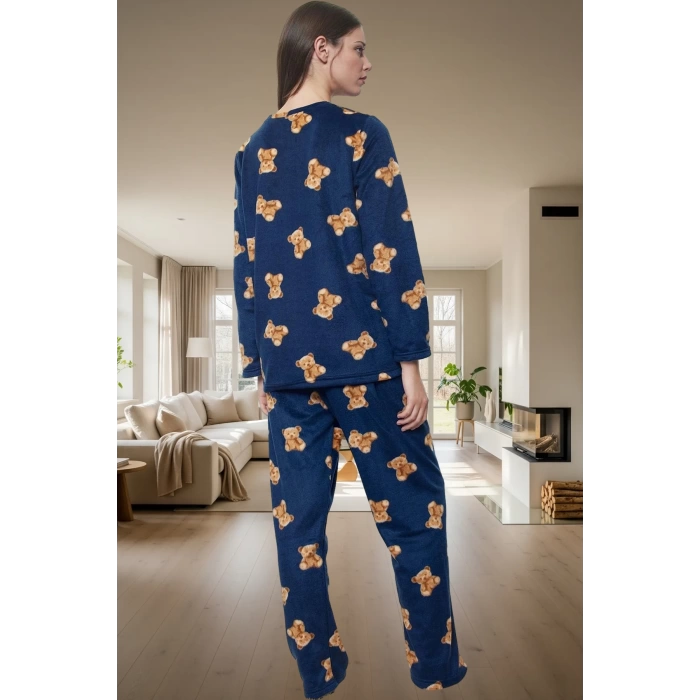 Rahat Kışlık Pijama Takımı Polar Kumaş Ayıcıklı Desen Boru Paça Seçkin Malzeme Zarifane Tasarım