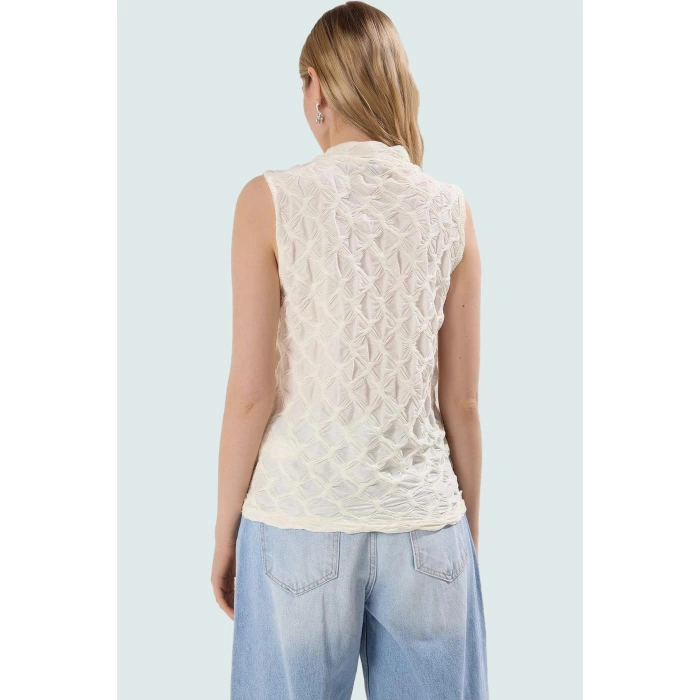 Rahat Kolsuz Bluz Yazlık Gofre Dokuma Polyester Elastan Ve Şık Mükemmel Uyum
