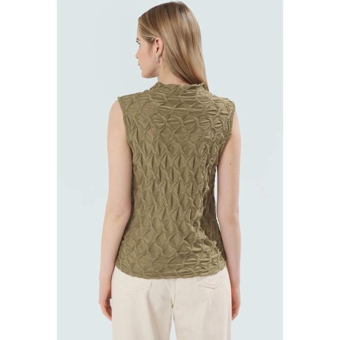Rahat Kolsuz Bluz Yazlık Gofre Dokuma Polyester Elastan Ve Şık Mükemmel Uyum