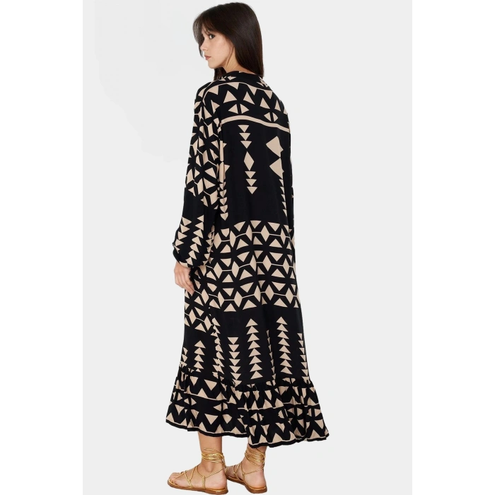 Rahat Midi Elbise  Polyester Geniş Kesim Etnik Desen Yazlık Günlük Kullanım İçin
