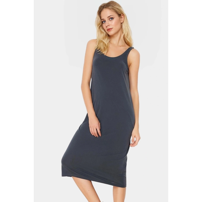 Rahat Modal Elbise Havuz Yaka Midi Boy Örme Kumaş Günlük Kullanım Mükemmel Uyum Modern Stil