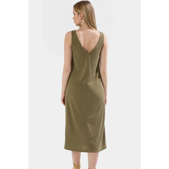 Rahat Modal Elbise Havuz Yaka Midi Boy Örme Kumaş Günlük Kullanım Mükemmel Uyum Modern Stil