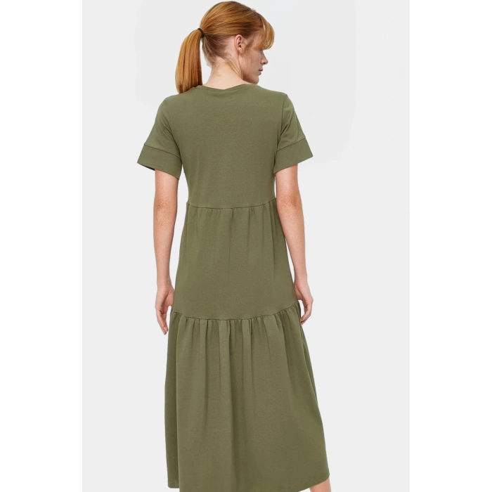 Rahat Pamuklu Maxi Elbise Yazlık A line Bisiklet Yaka Kısa Kollu Tasarım Modern Stil Uzun Ömürlü