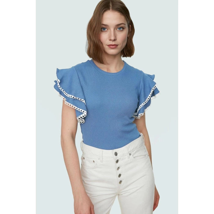Rahat Pamuklu Örme Bluz Kadın Yazlık Bisiklet Yaka Fitted Basic Kaliteli İşçilik Ve Şık