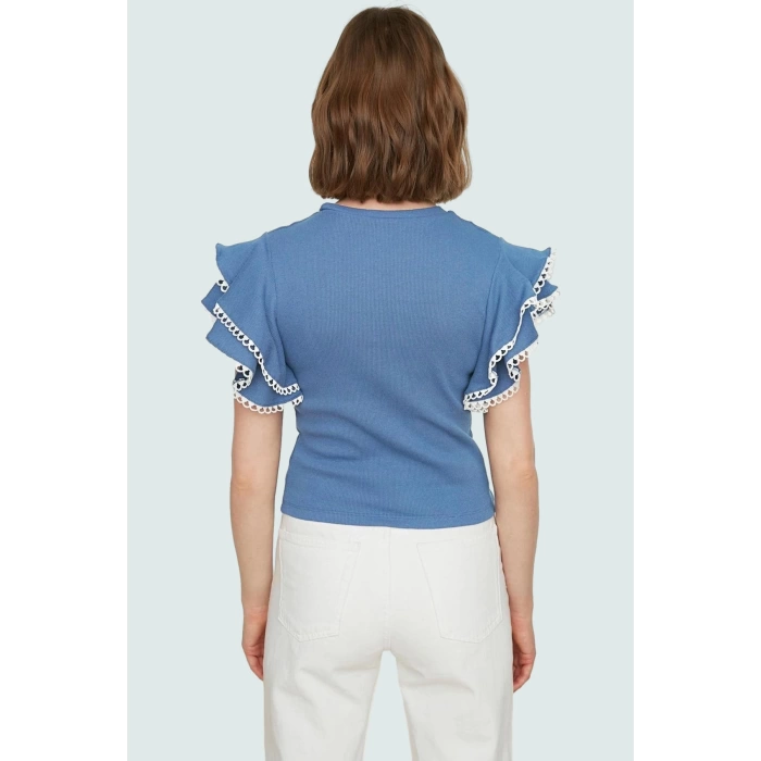 Rahat Pamuklu Örme Bluz Kadın Yazlık Bisiklet Yaka Fitted Basic Kaliteli İşçilik Ve Şık