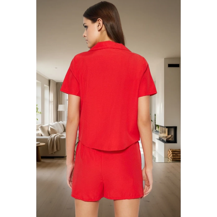 Rahat Pijama Takımı Pamuk Polyester Şortlu Yazlık Düğmeli Premium Kalite Yüksek