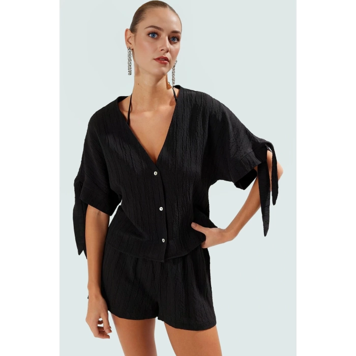 Rahat Plaj Takımı Kısa Bluz Şort 99 Polyester Dokuma Kumaş Özenle Seçilmiş Kullanım