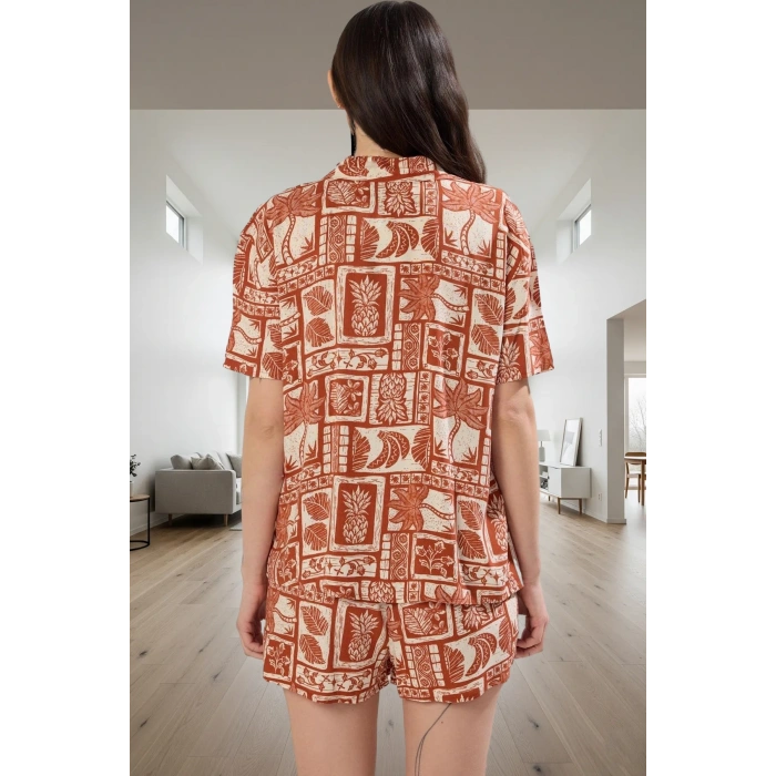 Rahat Shally Kumaştan Etnik Desenli Pijama Takımı Yaz İçin İdeal Kaliteli İşçilik Dayanıklı Malzeme