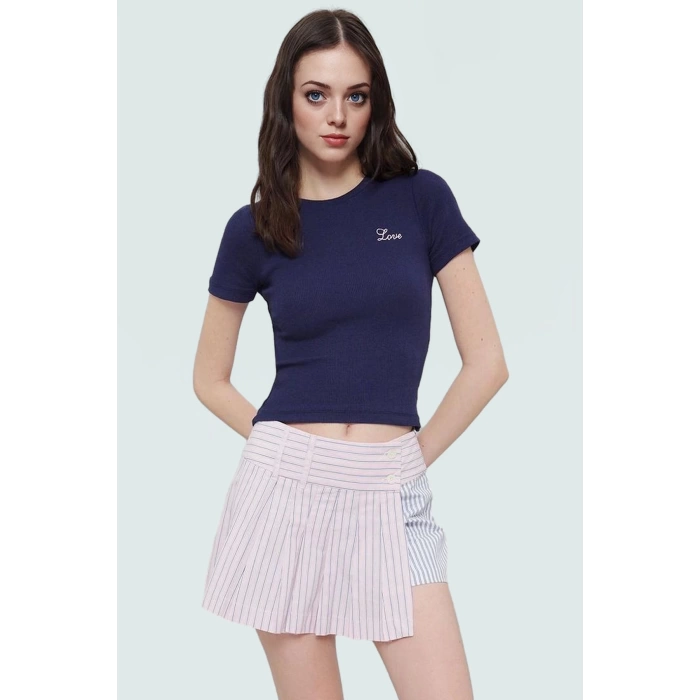 Rahat Şık Örme Bluz Bisiklet Yaka Kısa Kol Fitted Kalıp Premium Kalite Kaliteli İşçilik