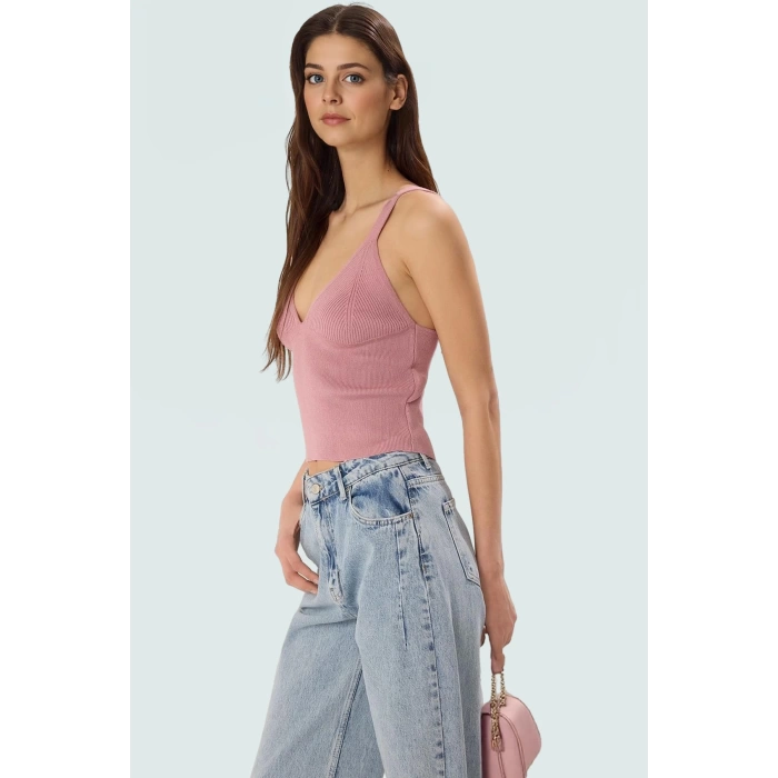 Rahat Triko Bluz V Yaka Kolsuz Fitted Günlük Kullanım Mükemmel Uyum Özel Tasarım