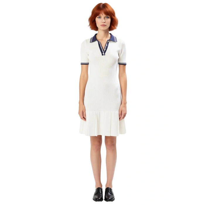 Rahat Triko Mini Elbise Polo Yaka Kısa Kol Bodycon Kaliteli İşçilik Seçkin Malzeme