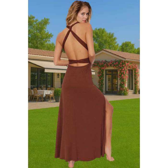 Rahat V Yaka Bağlamalı Maxi Elbise Nefes Alan Polyester Kumaş Rahat Ve Şık Premium Kalite