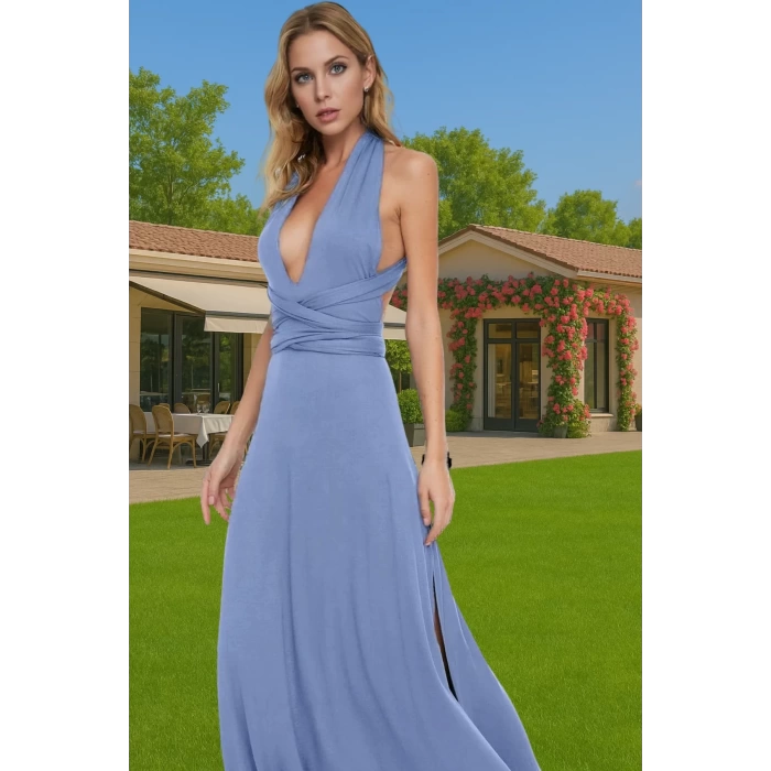 Rahat V Yaka Bağlamalı Maxi Elbise Nefes Alan Polyester Kumaş Rahat Ve Şık Premium Kalite