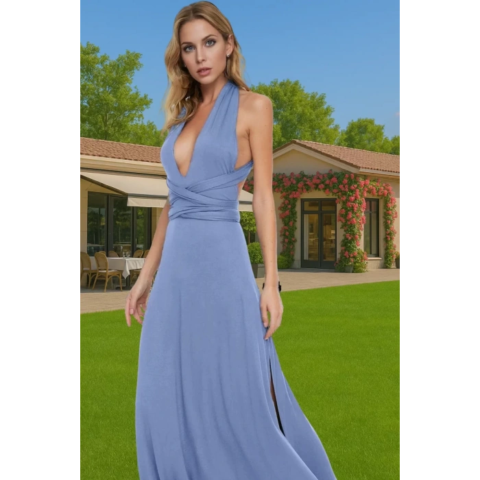 Rahat V Yaka Bağlamalı Maxi Elbise Nefes Alan Polyester Kumaş Rahat Ve Şık Premium Kalite