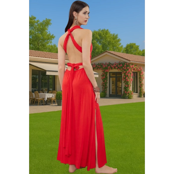 Rahat V Yaka Bağlamalı Maxi Elbise Nefes Alan Polyester Kumaş Rahat Ve Şık Premium Kalite