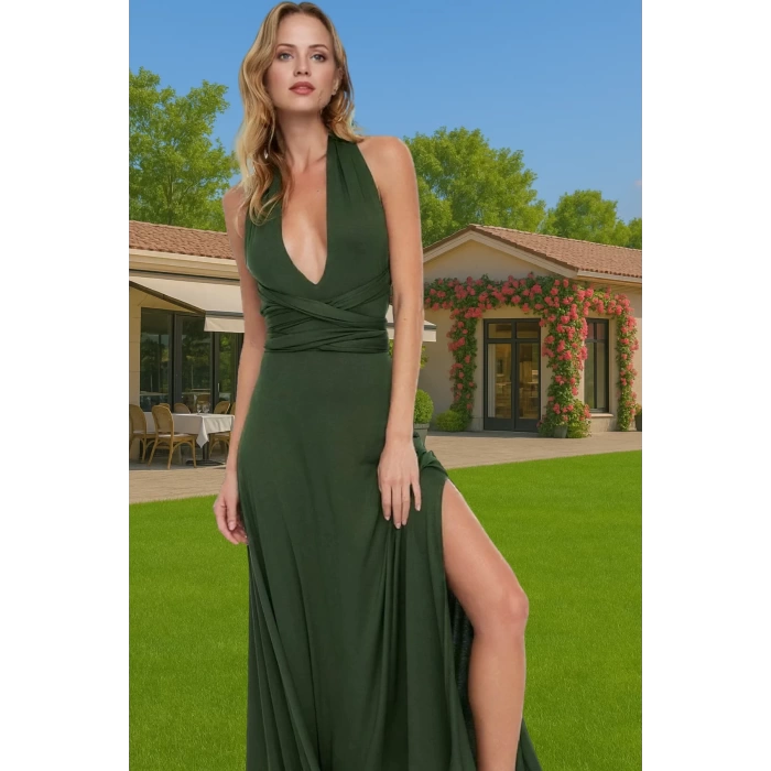 Rahat V Yaka Bağlamalı Maxi Elbise Nefes Alan Polyester Kumaş Rahat Ve Şık Premium Kalite