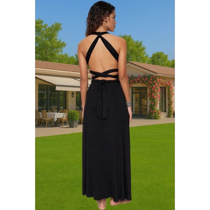 Rahat V Yaka Bağlamalı Maxi Elbise Nefes Alan Polyester Kumaş Rahat Ve Şık Premium Kalite