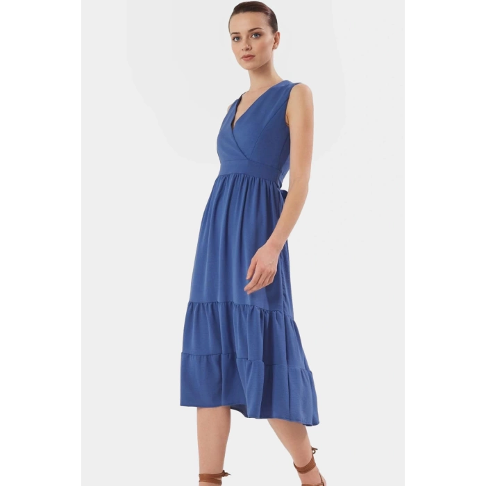 Rahat V Yaka Midi Elbise Polyester Dokuma Kumaş Yazlık Günlük Stil Kullanım İçin