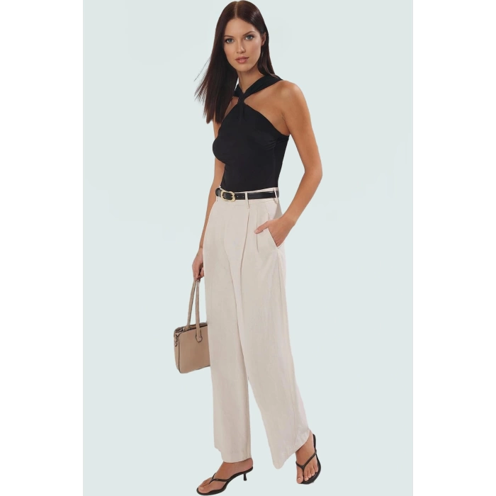 Rahat V Yaka Örme Bluz Polyester Elastan Kumaşlı Yazlık Profesyonel Görünüm