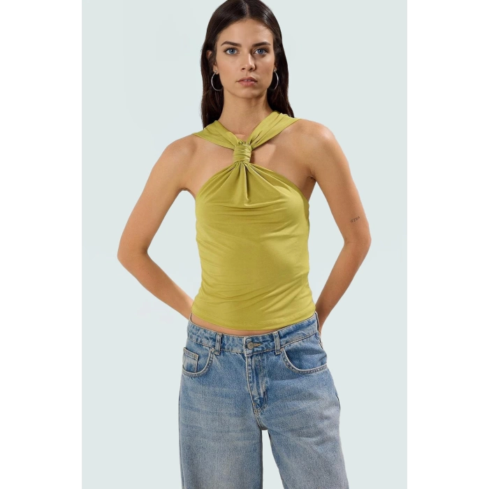 Rahat V Yaka Örme Bluz Polyester Elastan Kumaşlı Yazlık Profesyonel Görünüm
