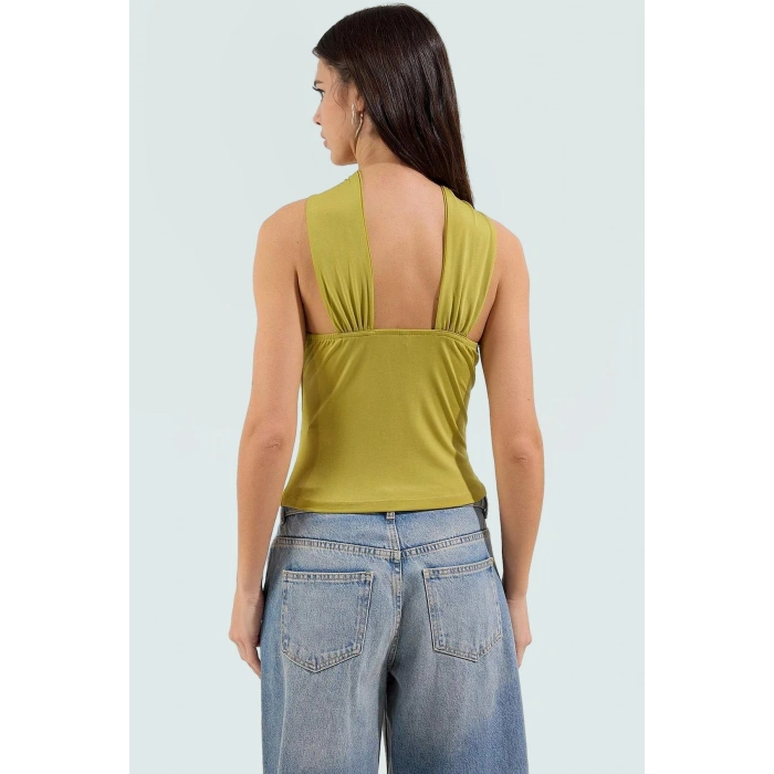 Rahat V Yaka Örme Bluz Polyester Elastan Kumaşlı Yazlık Profesyonel Görünüm