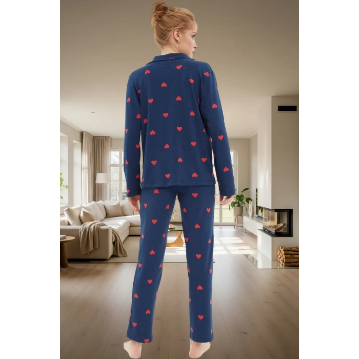 Rahat ve Şık %100 Pamuklu Kalpli Pijama Takımı Kış İçin İdeal Zarifane Tasarım