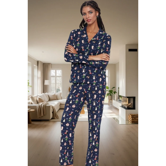 Rahat ve Şık %100 Pamuklu Kışlık Pijama Takımı Penguen Desenli Özel Tasarım Profesyonel Görünüm