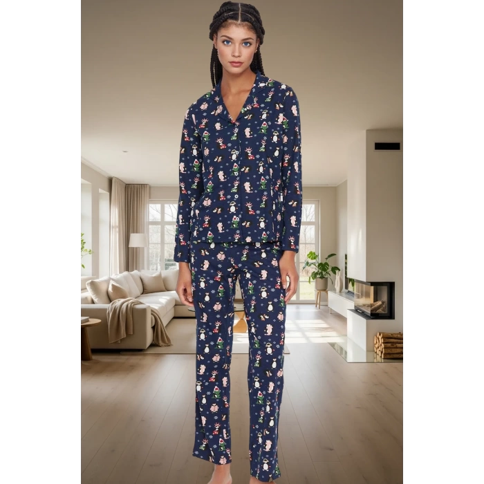 Rahat ve Şık %100 Pamuklu Kışlık Pijama Takımı Penguen Desenli Özel Tasarım Profesyonel Görünüm