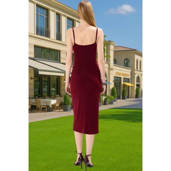 Rahat Ve Şık Askılı Midi Elbise Polyester Elastan Örme Kumaş Kaliteli İşçilik Özenle Seçilmiş
