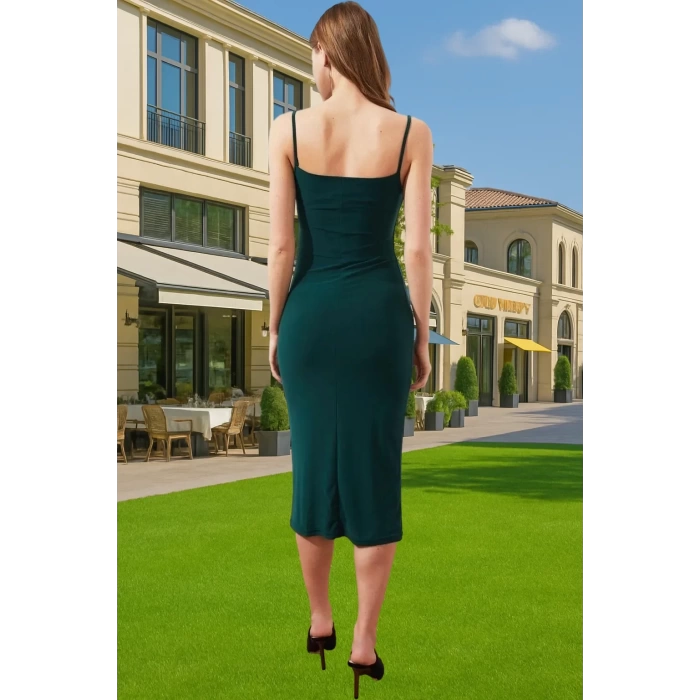 Rahat Ve Şık Askılı Midi Elbise Polyester Elastan Örme Kumaş Kaliteli İşçilik Özenle Seçilmiş