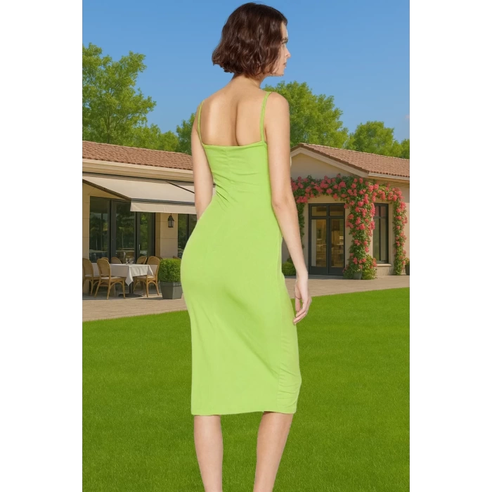 Rahat Ve Şık Askılı Midi Elbise Polyester Elastan Örme Kumaş Kaliteli İşçilik Özenle Seçilmiş