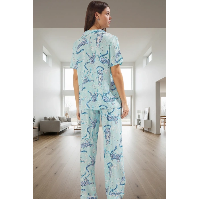 Rahat ve Şık Hayvan Desenli Viskoz Pijama Takımı Tüm Sezonlar İçin Trend Tasarım