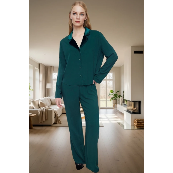 Rahat ve Şık Kadın Pijama Takımı %100 Viskoz Zümrüt Kışlık Seçkin Malzeme Dayanıklı
