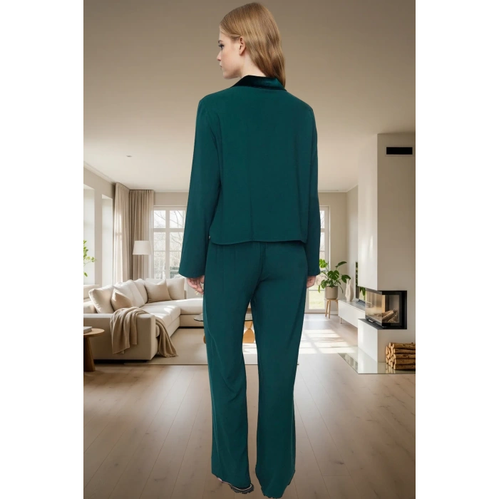 Rahat ve Şık Kadın Pijama Takımı %100 Viskoz Zümrüt Kışlık Seçkin Malzeme Dayanıklı