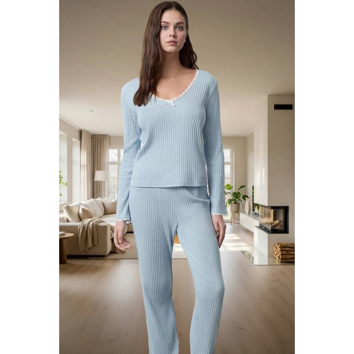 Rahat ve Şık Kadın Pijama Takımı Örme Kumaş Renk Geniş Paça Yüksek Kalite Özel Tasarım