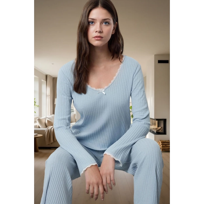 Rahat ve Şık Kadın Pijama Takımı Örme Kumaş Renk Geniş Paça Yüksek Kalite Özel Tasarım