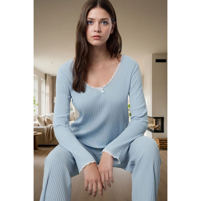 Rahat ve Şık Kadın Pijama Takımı Örme Kumaş Renk Geniş Paça Yüksek Kalite Özel Tasarım