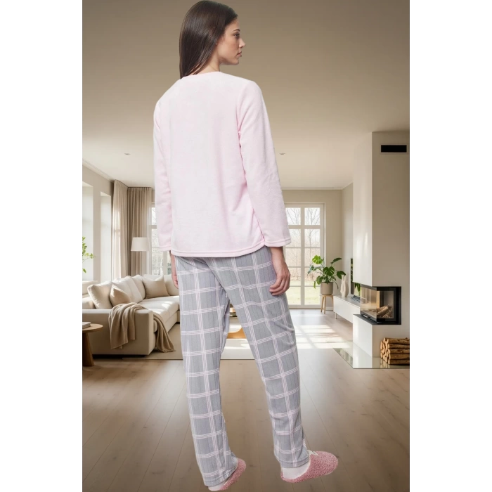 Rahat ve Şık Kadın Pijama Takımı Polar Ekoseli Uzun Kollu Yüksek Kalite Modern Stil