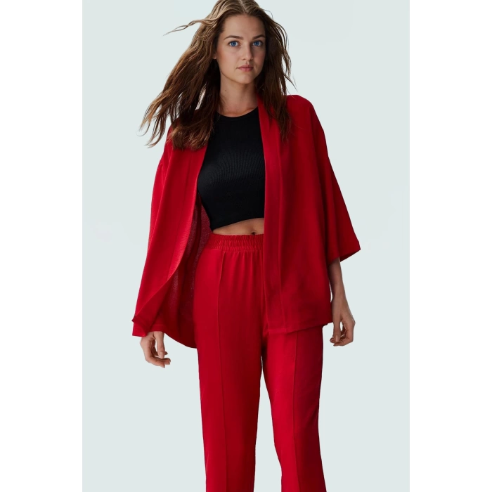 Rahat ve Şık Kimono Pantolon Takım; Aerobin Dokuma Polyester Kumaş Uzun Ömürlü