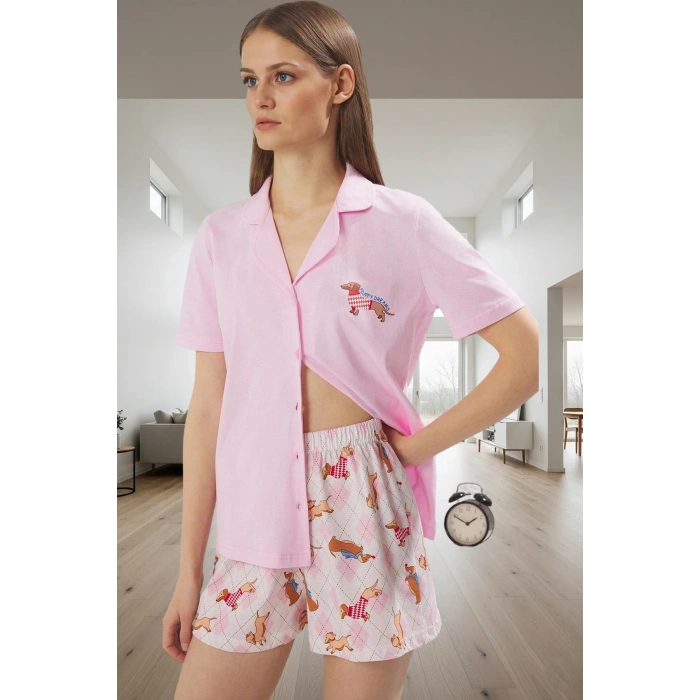 Rahat ve Şık Köpek Desenli Pamuklu Pijama Takımı Yaz için Mükemmel Kaliteli İşçilik
